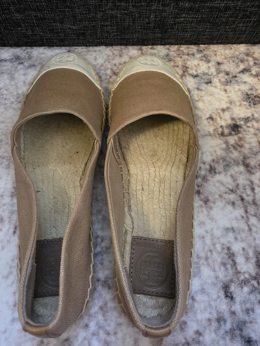 Tory Burch Beige and White Colorblock Canvas Espadrilles